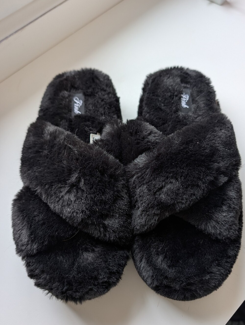 Platform Open Toe Fuzzy Slippers - Black